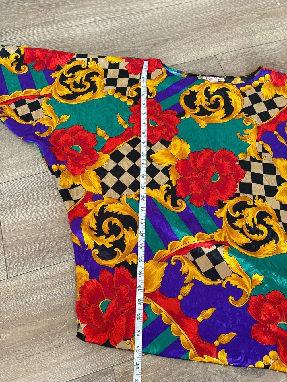 Vintage 80s Baroque Floral Satin Blouse Colorful Statement Top